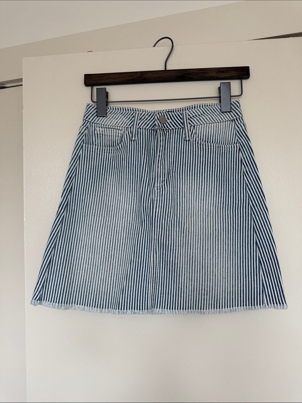 Just Black Denim Blue and White Striped Mini Skirt